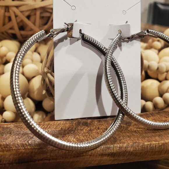 Big Silver Hoop Earrings 0034 - Picture 2 of 5